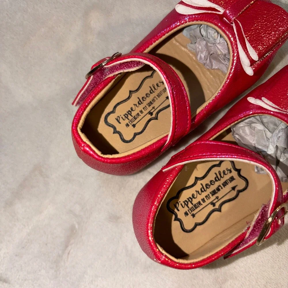 Pipperdoodles Toddler Mary Jane Bow Shoes Size 4 Magenta Red Yellow Bundle